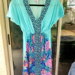 *RARE* Lilly Pulitzer Silky Beach Dress Swim Cover up Loungewear Turquoise Blue